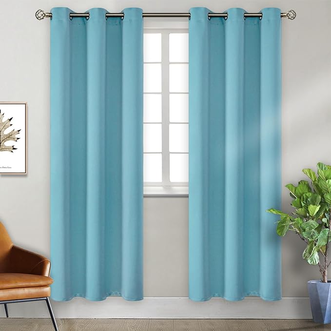 BGment Aqua Blue Room Darkening Curtains 84 Inch for Living Room - 2 Panels | Grommet Top, Light-Blocking, Sunblock, Thermal Insulated, Window Drapes for Bedroom, 42x84 Inch