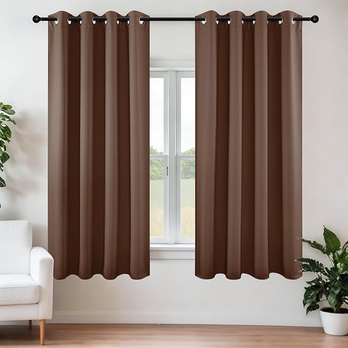 Joydeco Blackout Curtains 45 inch Length 2 Panels Set, Thermal Insulated Long Curtains & Drapes 2 Burg, Room Darkening Grommet Drapes for Bedroom Living Room Windows (W52 x L45 Inch, Brown)