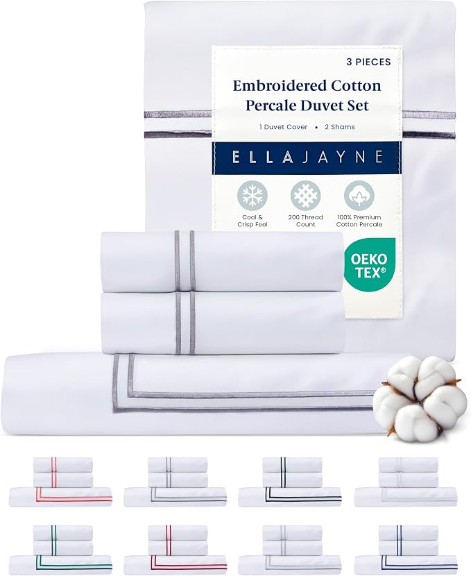 Ella Jayne Duvet Cover Queen Size (3 Pieces), 100% Cotton Percale, Full/Queen, Soft, Breathable & Lightweight, Including Duvet Cover (1 Piece) 90 x 90 Inches with 2 Pillow Shams (Stone Design) | 100% Cotton Percale | Breathable Lightweight Fabric | 90 ...