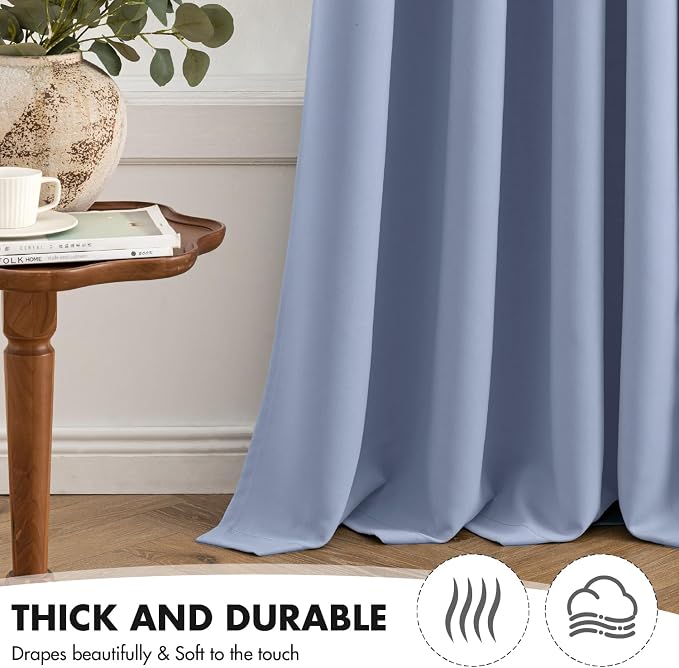 MIULEE Sky Blue Blackout Bedroom Curtains Drapes 72 Inch Long 52"x72" | Grommet Top, Room Darkening Window Drapes, Privacy Protection, Thermal Insulated, Heat Blocking, Light Blocking