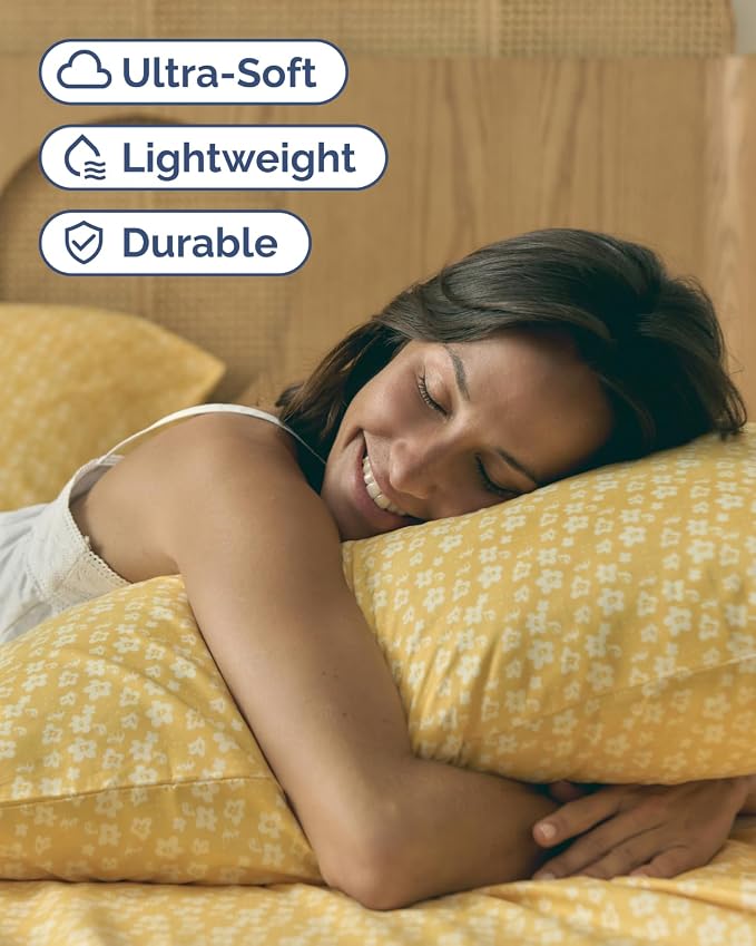 Split King 5 Piece Floral Sheet Set - Breathable & Cooling - Yellow Meadow | 1 Flat, 2 Fitted & 2 Pillowcases w/ Deep Pockets, Boho Botanical Floral Bedding, Breathable & Cooling, Wrinkle & Fade Free