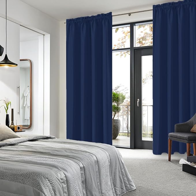 DWCN Blackout Curtains for Bedroom 38 x 84 Inch Long Navy Blue 2 Panels | Room Darkening, Thermal Insulated, Light Blocking, Rod Pocket Drapes, Noise Reducing Window Treatments