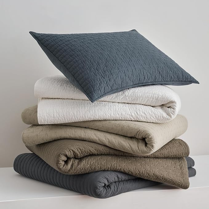 100% Cotton Cross Stitch 3-Piece Quilt Set, Queen, Driftwood | Cross Stitch Cotton Quilt, Pre-Washed Bedding Set, Oversized Lightweight Bedspread Coverlet, for All Season, with 2 Shams