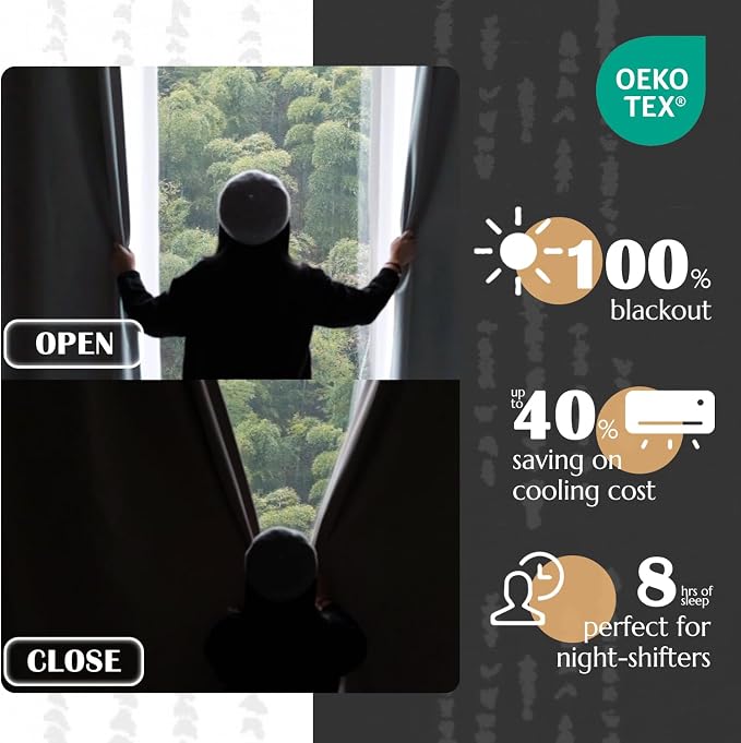 jinchan Boho Blackout Curtains 1 Panel Extra Wide Curtains 84 Inches Long | Black on Beige Geometric Printed Grommet Curtains Room Darkening Thermal Insulated Window Treatments