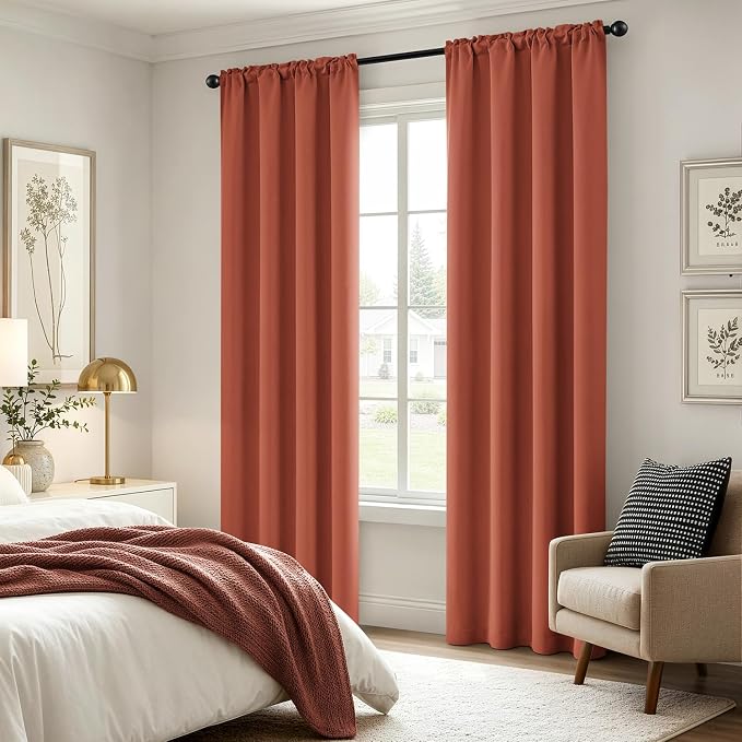 MIULEE 84 Inch Length Burnt Orange Blackout Bedroom Curtains Set of 4 | Thermal Curtains for Summer Heat, Light Blocking Privacy Bedroom Window Drapes, Top&Bottom Rod Pocket, Living Room