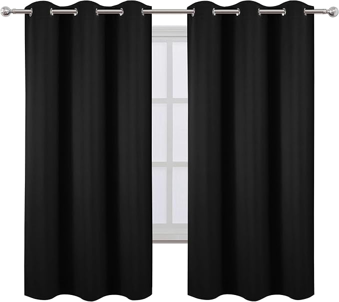 Black Blackout Curtains 40 x 63 Inch Length/Set of 2 Curtain Panels/Thermal Insulated Room Darkening Blackout Curtains for Bedroom