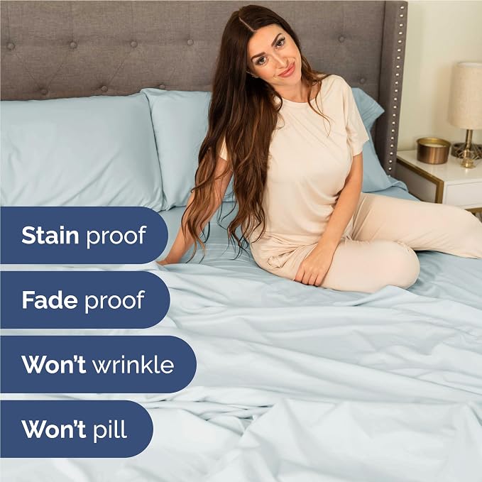 Full Size 4 Piece Sheet Set - Comfy Breathable & Cooling Sheets - Ice Blue | Hotel Luxury Bed Sheets for Women & Men, Deep Pockets, Easy-Fit, Extra Soft and Wrinkle Free Sheets, Oeko-Tex Bed Sheet Set