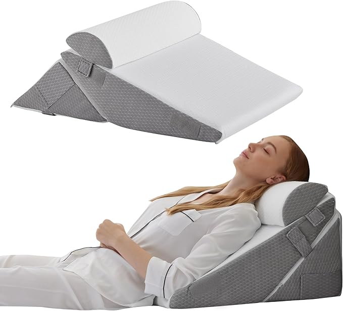 Wedge Pillow Set for After Surgery, Orthopedic Bed Wedge White/Grey | Adjustable 9&12 Inch, Bed Wedge Pillow For Headboard, Acid Reflux&Back Pain Relief, Sleeping&Sitting Up, Neck&Lumber Support