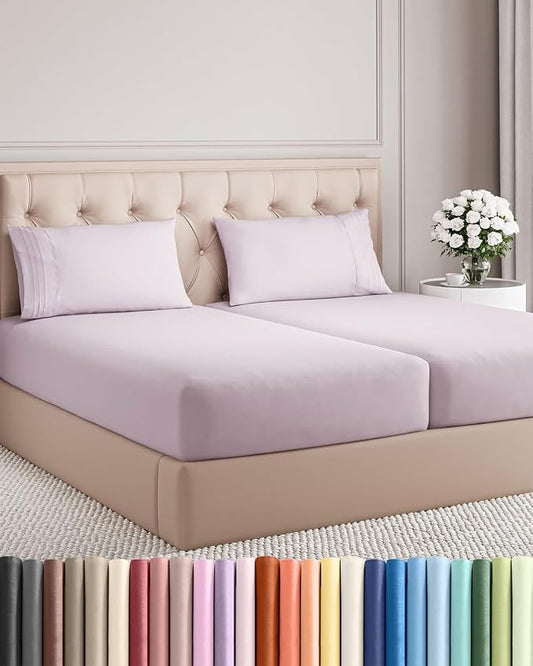 Split King Size 5 Piece Sheet Set - Breathable & Cooling - Light Lavender | Hotel Luxury Bed Sheets for Women & Men, Deep Pockets, Easy-Fit, Comfy, Soft and Wrinkle Free Sheets, Oeko-Tex Bed Sheet Set