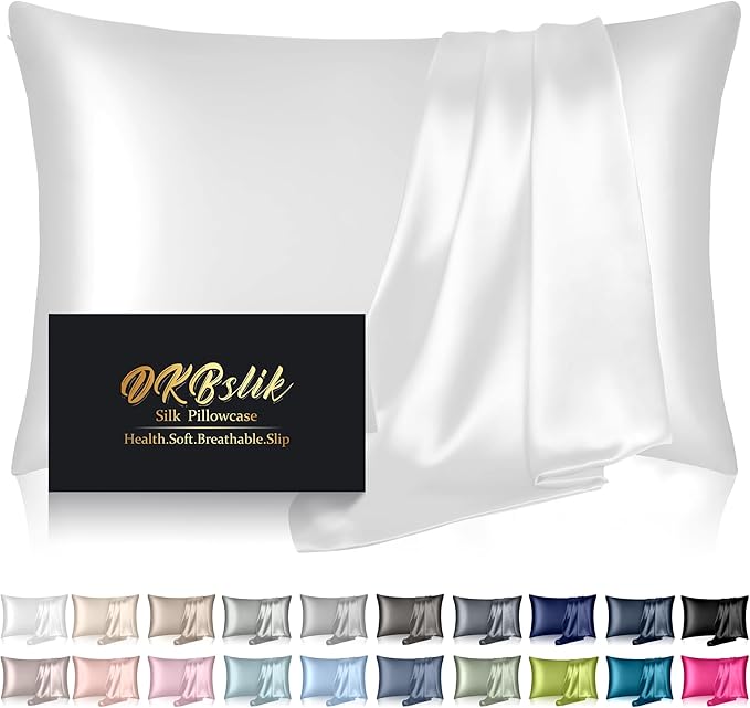 Silk Pillowcase for Hair and Skin, Mulberry Silk Pillow Cases King Size, Anti Acne Cooling Sleep Both Sides Natural Silk Satin Pillow Case Covers with Hidden Zipper, Gifts for Women Men, White