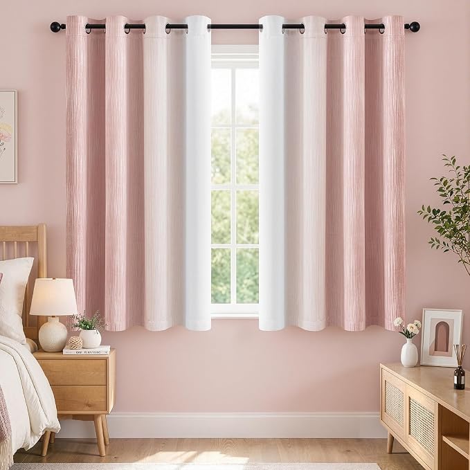 MIULEE Pink and Greyish White Ombre Blackout Curtains 52Wx63L Set of 2 | Full Room Darkening,Thermal Insulated,63 Inch Long,Grommet Drapes for Bedroom/Living Room,Modern Window Treatments