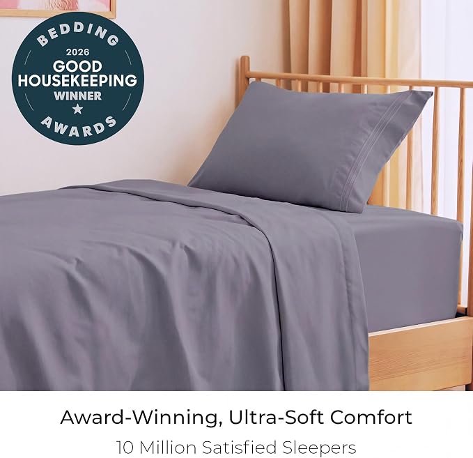 Mellanni Iconic 3-Piece, Ultra Soft Sheet Set (Twin, Hazy Lilac) | 10M+ Sleepers. Lab-tested: Sleeps Cool, Stays Bright, Strong, Smooth. Good Housekeeping Best Bedding, 7 yrs running.