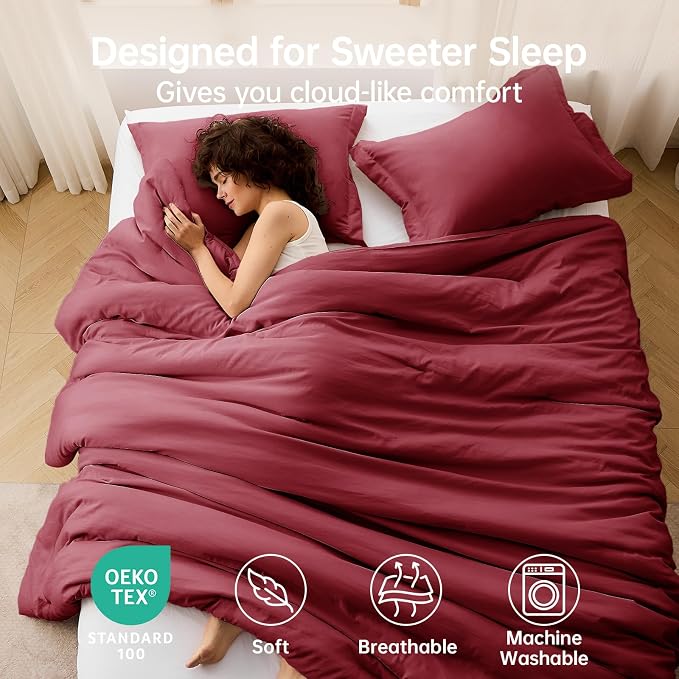California King Comforter Set, All Season Ultra Soft Down Alternative Bedding - 3 Piece Lightweight Bed Set Includes 1 Comforter (104"x96") and 2 Pillow Shams (20"x36"), Burgundy Red