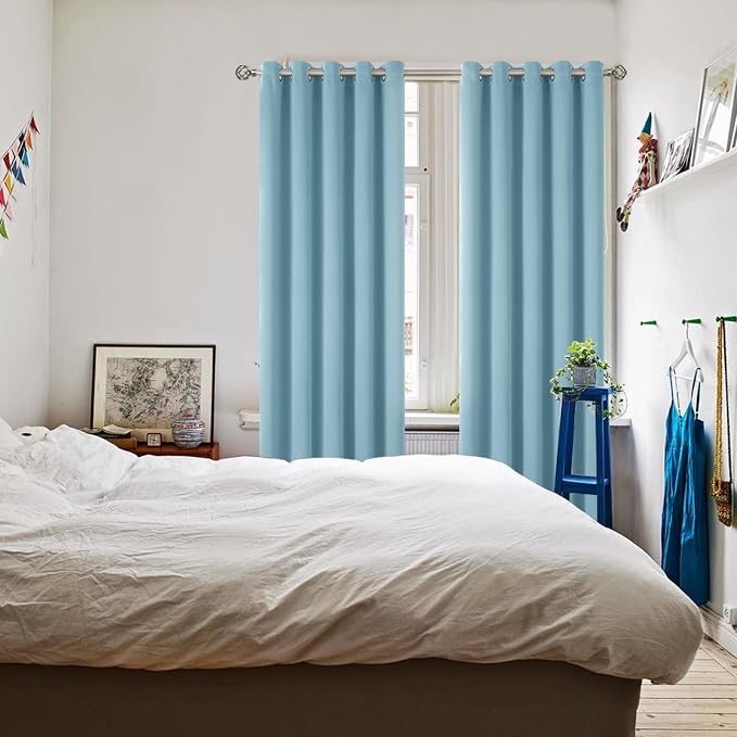 BGment Greyish Blue Room Darkening Curtains 84 Inch Long - 2 Panels | Grommet Top, Light-Blocking, Sunblock, Thermal Insulated, Window Drapes for Living Room Bedroom, 70x84 Inch