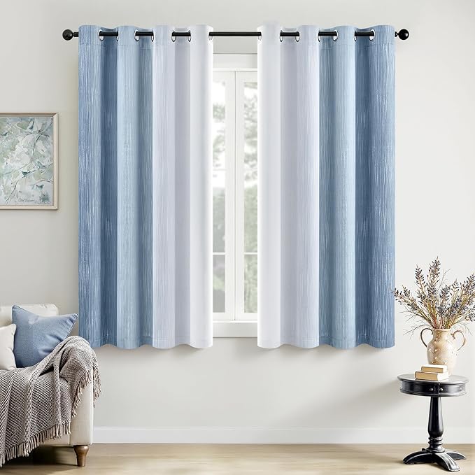 MIULEE Stone Blue and Greyish White Ombre Blackout Curtains 52Wx54L | Full Room Darkening,Thermal Insulated,54 Inch Long,Grommet Drapes for Bedroom/Living Room,Modern Window Treatments,Set of 2