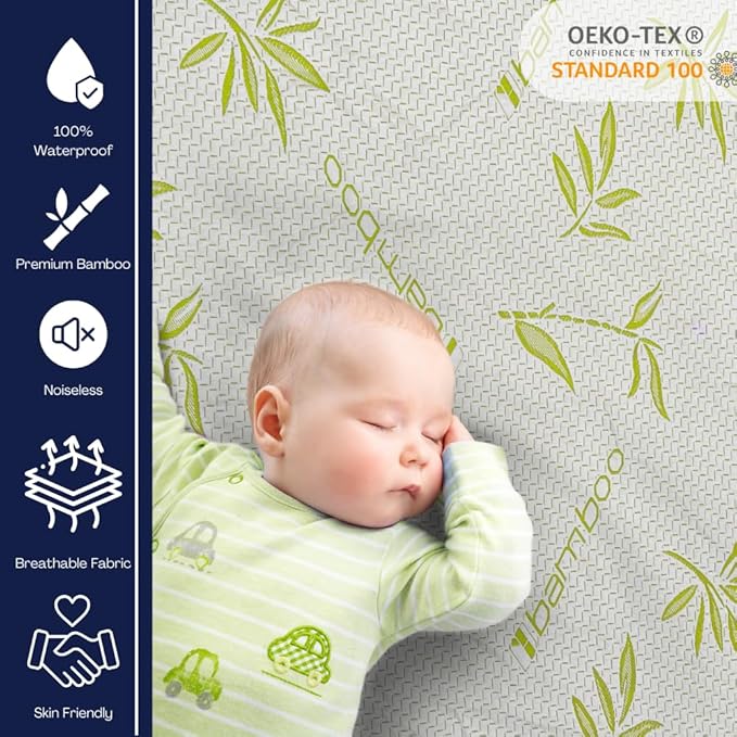 Bamboo Cooling Mattress Protector with Zipper - 100% Waterproof Twin Size Mattress Cover - Ultra Soft Jacquard Fabric Breathable Noiseless Mattress Pad Covers - Zippered Mattress Encasement