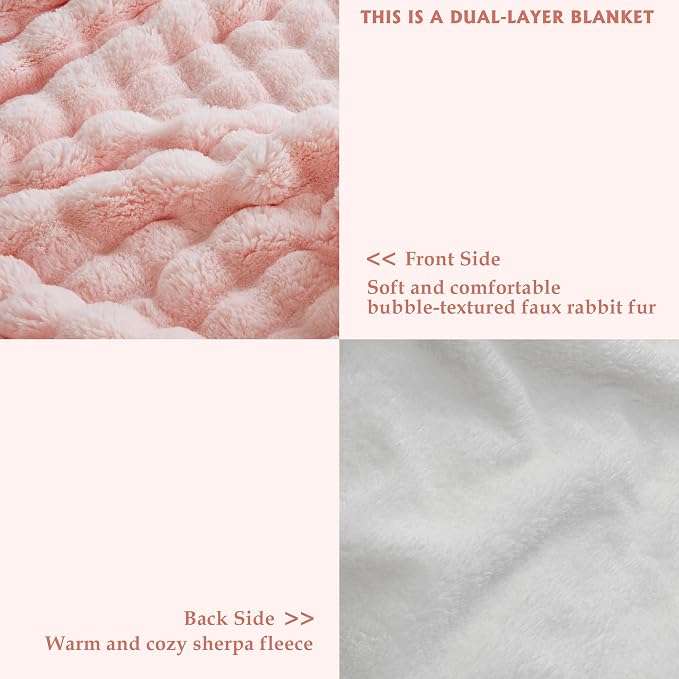 50x60 Inches Ultra-Soft Fuzzy Faux Fur Plush Throw Blanket - Thick, Warm Sherpa for Couch, Sofa, Bedroom, Camping - Decorative Blanket for Cozy Warmth, Bubble Pink
