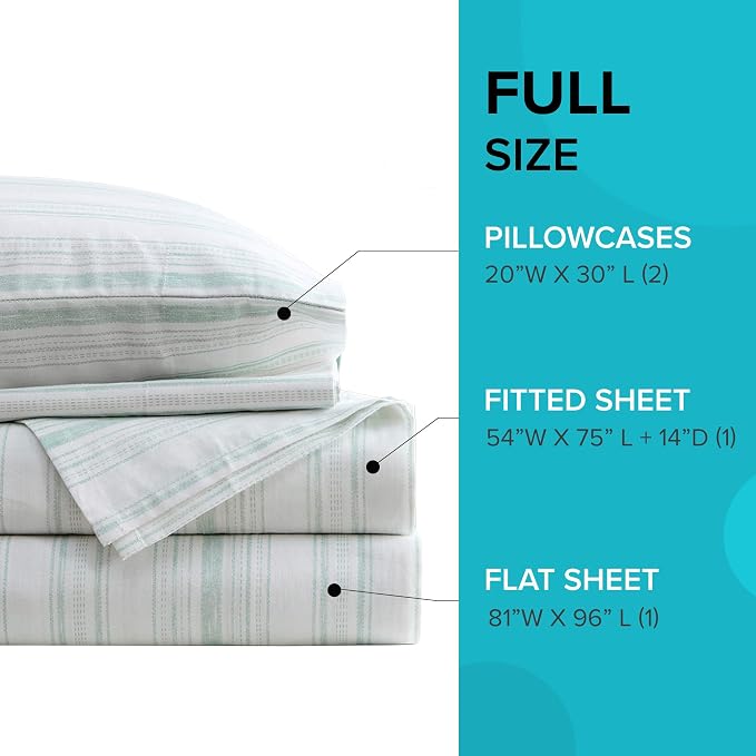 Comfort Spaces 100% Cotton Percale Sheets Full Sheet Set 4 Pcs, Good Vibes | Crisp, Cool & Breathable Bed Sheets, 14" Deep Pocket Fits Up to 16" Mattress, Lightweight, All Season Cozy, with Pillow Case