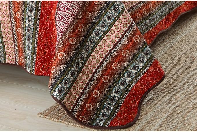 Striped Classical Cotton 3-Piece Patchwork Bedspread Quilt Sets, Queen Size