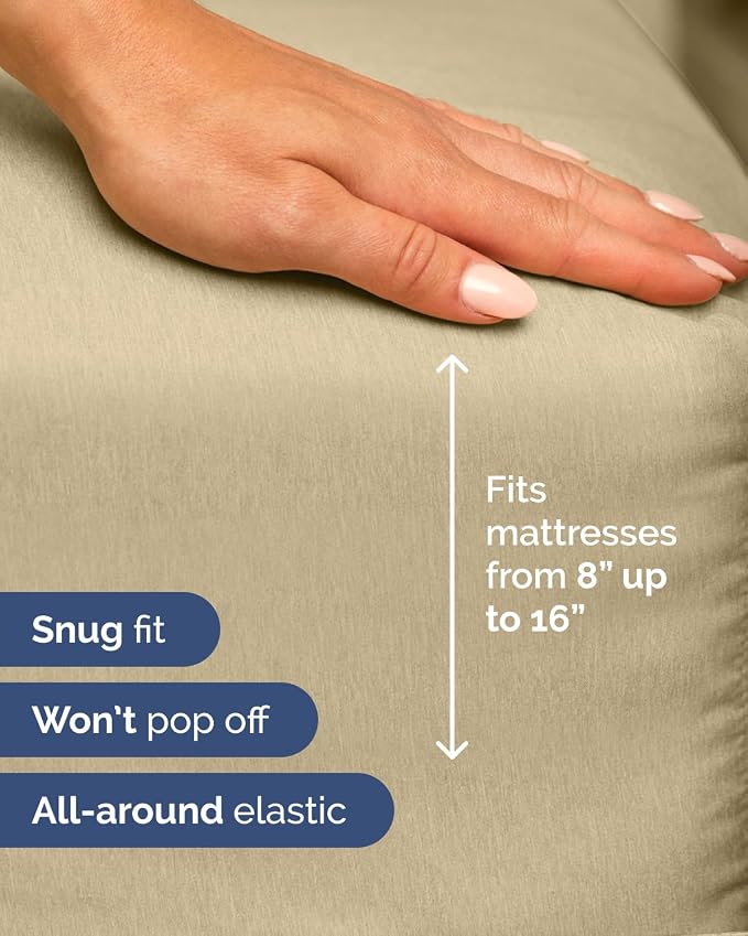 Flex Top Split Head King 6 Piece Sheet Set - Soft & Cooling - Heathered Tan | Ultra Soft Hotel Luxury Bedding Set w/ 8-16 Inch Deep Pockets, 1 Flat & 1 Split-Head Fitted Sheet & 4 Pillowcases, Fade Free