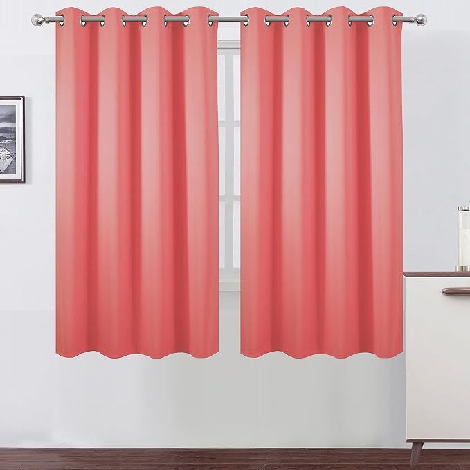 Coral Blackout Curtains 66 x 63 Inch Length/Set of 2 Curtain Panels/Thermal Insulated Room Darkening Blackout Curtains for Bedroom
