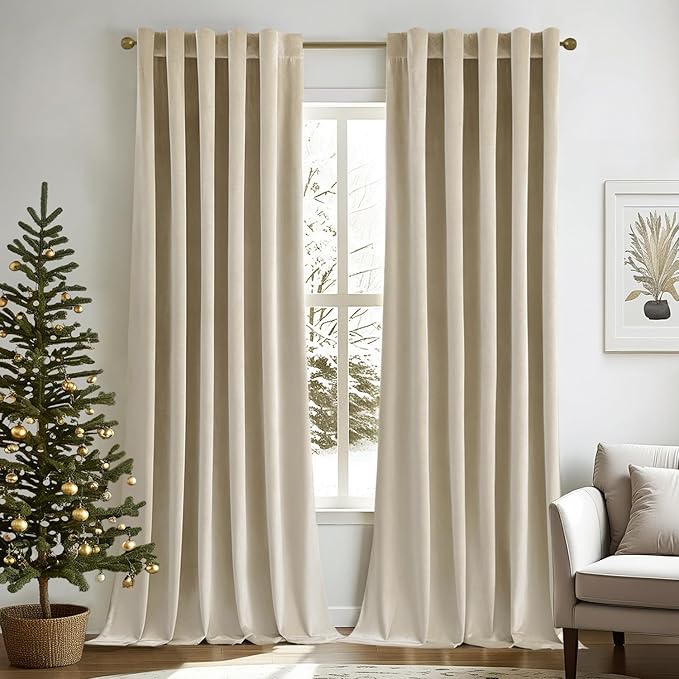 MIULEE Velvet Curtains 52x84 inches 2 Panels Beige Blackout Curtains | Luxury, Bedroom Living Room, Thermal Insulated, Super Soft Window Drapes, Rod Pocket & Back Tab