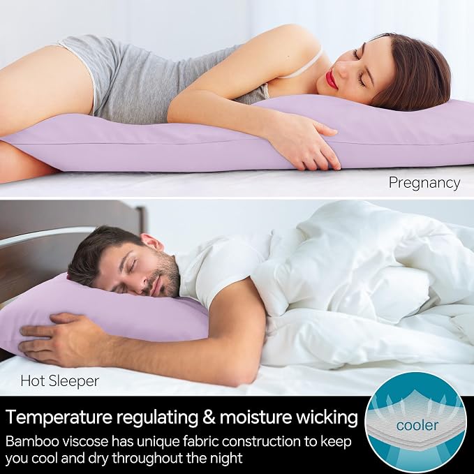 BEDELITE Body Pillow Pillowcase, Rayon from Bamboo, Light Purple, 20"x54" | Cooling and Breathable Body Pillow Cover for Hot Sleepers & Night Sweats, Silky Soft Full Long Pillow Case, Envelope Closure