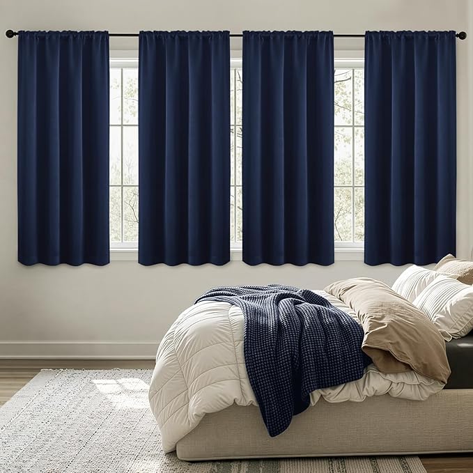 MIULEE Navy Blue Blackout Curtains 4 Panels Set 72 Inch Length Bedroom | Thermal Curtains for Summer Heat, Light Blocking Privacy Window Drapes, Top&Bottom Rod Pocket