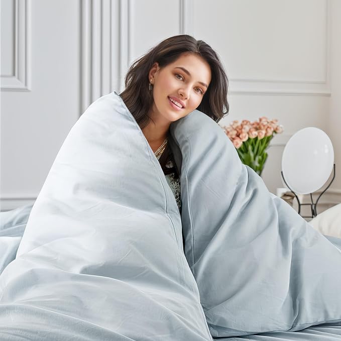 NEXHOME PRO Duvet Cover Set 100% Washed Cotton Full Size Linen Feel Textured Organic Natural 3 Pieces Bedding Set with Zipper Closure and Corner Ties, Breathable (Baby Blue, No Comforter)