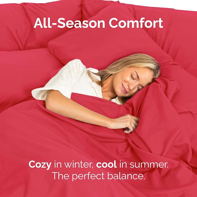 King Flat Sheet - Single Top Flat Sheet Only - Breathable & Cooling - Red | Hotel Luxury Top Flat Sheet Only, Ultra-Soft, Breathable & Cooling, Fade & Wrinkle Free, Easy-Care, Stain & Shrink Resistant