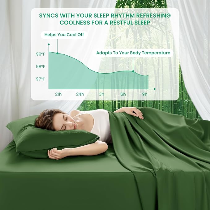 SONORO KATE 100% Viscose Derived from Bamboo_Sheets Cal King Size,4PC | Cooling Bed Sheets for Hot Sleepers,Soft Breathable & Silky,16" Deep Pocket,Luxury Hotel Bedding,Olive