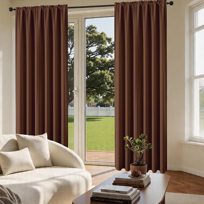 CUCRAF Brown Blackout Curtains 108 inch Length 2 Panels Set, Rod Pocket Room Darkening Drapes for Bedroom Living Room, Insulated Thermal Light Blocking Window Curtain (W52 x L108 Inch)