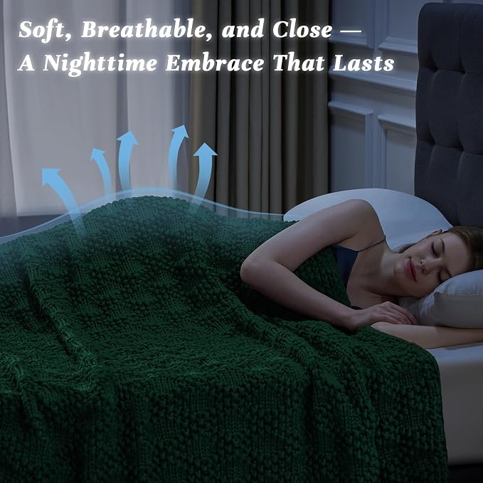 Anysay Knitted Weighted Blanket for Adult, Chunky Knit Throw 40''*60'' 7lbs | Cooling Weighted Blanket for Sleep Breathable Machine Washable Fall Heavy Blanket for Room Decor(Green)