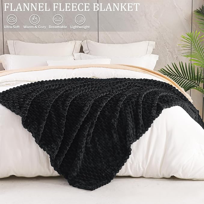 Exclusivo Mezcla 3D Fleece King Size Blanket for Bed, Black | Extra Soft Fuzzy Plush Lightweight Bed Blankets, Cozy Fluffy Decorative Blankets for All Seasons, 90x104 Inches