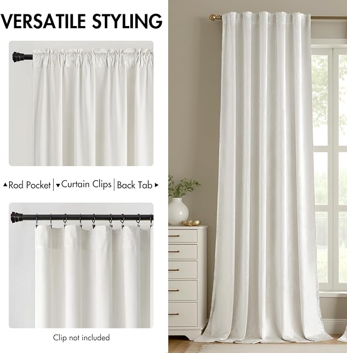 MIULEE White Velvet Curtains 52x90 inches Luxury Room Darkening Curtains | Thermal Insulated, Super Soft Modern Window Drapes for Bedroom Living Room, Rod Pocket & Back Tab