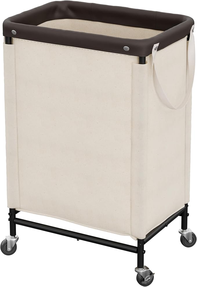 StorageWorks Laundry Hamper with Wheels and Removable Liner Bag, Beige, 90L | Laundry Hamper with Wheels & Removable Liner, Beige Rolling Cart for Bedroom, Bathroom, Apartment