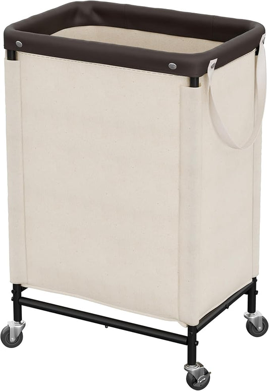 StorageWorks Laundry Hamper with Wheels and Removable Liner Bag, Beige, 90L | Laundry Hamper with Wheels & Removable Liner, Beige Rolling Cart for Bedroom, Bathroom, Apartment