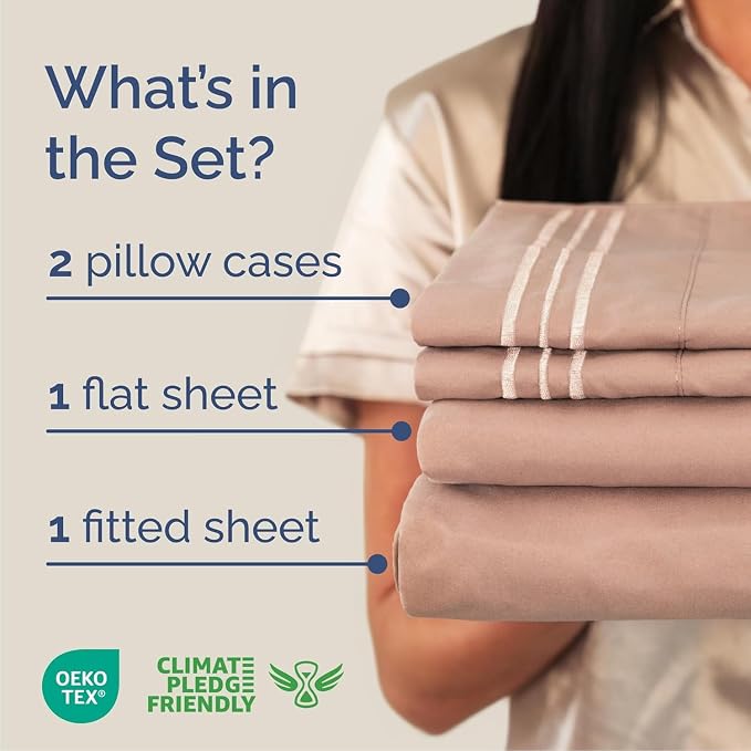 Cal King Size 4 Piece Sheet Set - Comfy Breathable & Cooling Sheets - Mauve | Hotel Luxury Bed Sheets for Women & Men, Deep Pockets, Easy-Fit, Extra Soft & Wrinkle Free Sheets, Oeko-Tex Bed Sheet Set
