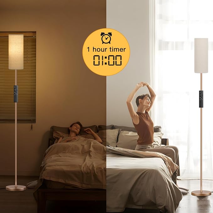 64'' Floor Lamps for Living Room with Remote Control and Stepless Dimmable Colors Temperature & Brightness, 9W Bulb Included(Beige Lampshade & Brown Pole)