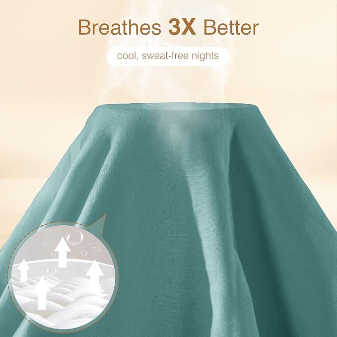 SONORO KATE 100% French Linen Queen Duvet Cover Set,Zipper Closure,3PC | Natural French Flax,Soft Breathable for Hot Sleepers,Moisture Wicking & Durable,4 Corner Ties,Aqua