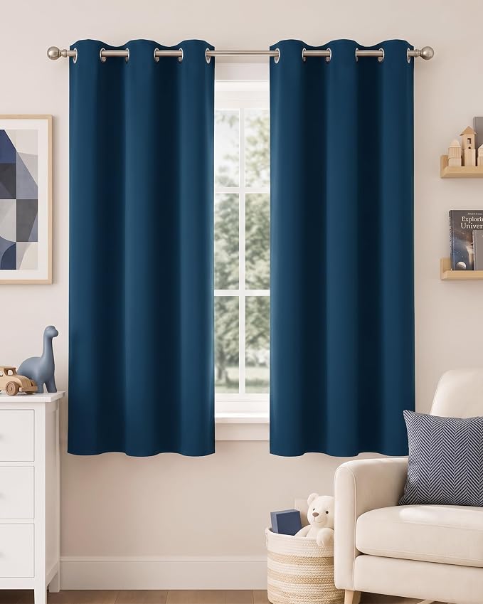 NICETOWN Morrocan Blue Decor Room Darkening Curtains 63 Inches Long 2 Panel | For Living Room, For Nursery, Thermal Insulated, Blackout Drapes, Grommet, Noise Reducing, Window Curtains