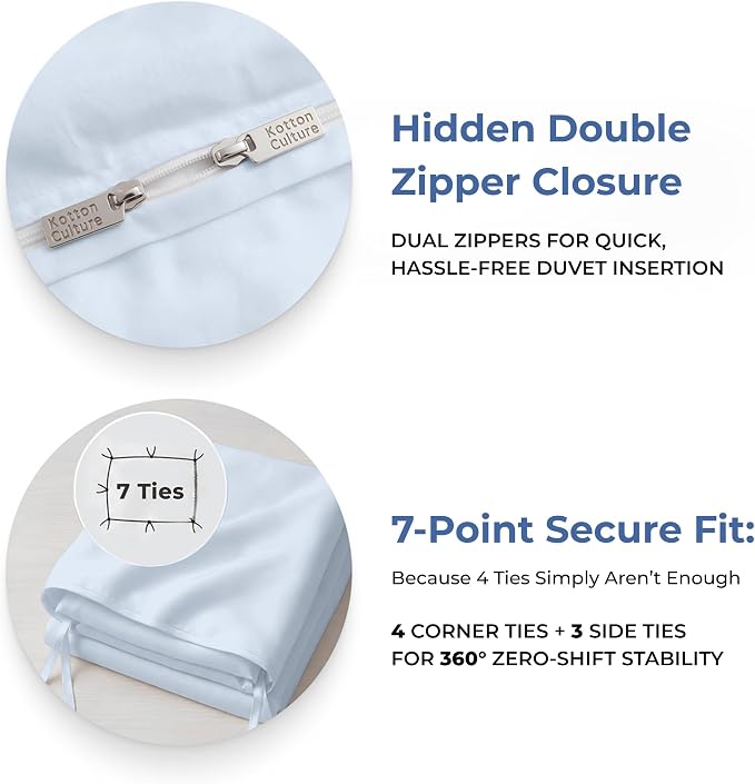 1 Pc 120" x 98" Duvet Cover Oversized King 100% Egyptian Cotton - 600 Thread Count Comforter Cover, Zipper Closure & Corner Ties - Fits Large King Inserts - Sky Blue
