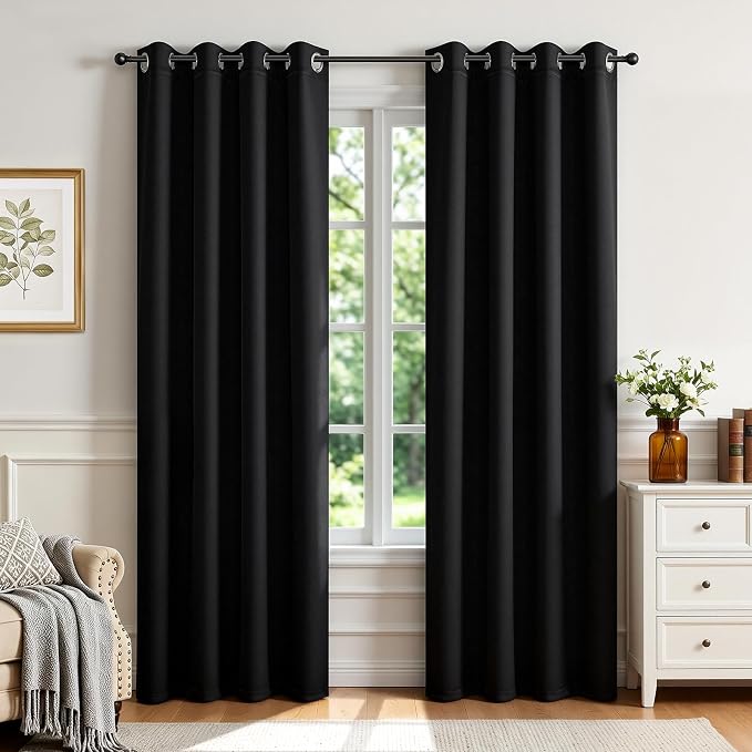 Joydeco Blackout Curtains for Bedroom,Black Out Curtains 84 Inch Long, Black Drapes with Grommets, Noise Reducing Energy Saving Thermal Insulated & Wrinkle-Free Drapes for Living Room, 2 Panels