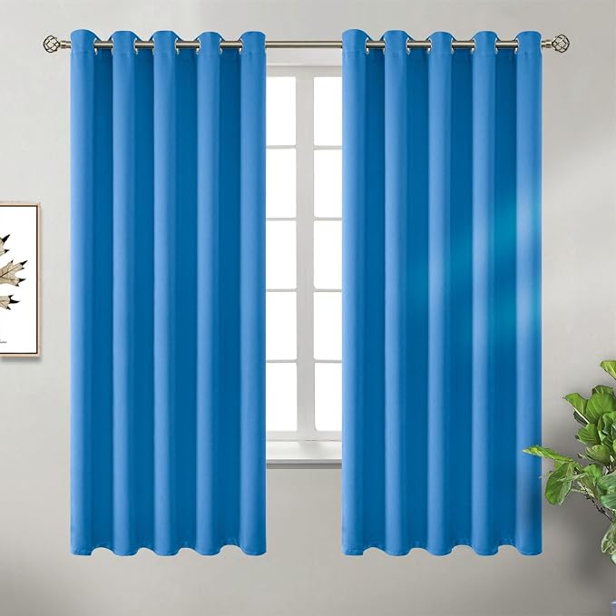 BGment Classic Blue Blackout Curtains for Bedroom 63 Inch Long - 2 Panels | Grommet Top, Black Out, Room Darkening, Sunblock, Thermal Insulated, Window Drapes for Kids Boys Room, 70x63 Inch