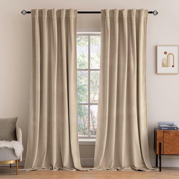 MIULEE Velvet Curtains 52x90 inches 2 Panels Camel Beige Blackout Curtains | Luxury, Bedroom Living Room, Thermal Insulated, Super Soft Window Drapes, Rod Pocket & Back Tab