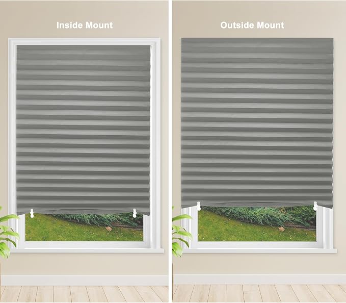 MYshade 6 Pack Temporary Light Filtering Paper Shades for Windows,Paper Pleated Blinds with Adhesive,No Tools No Drilling Free Cut Size Temporary Room Darkening Shades(Grey, 36" W x 72" H)