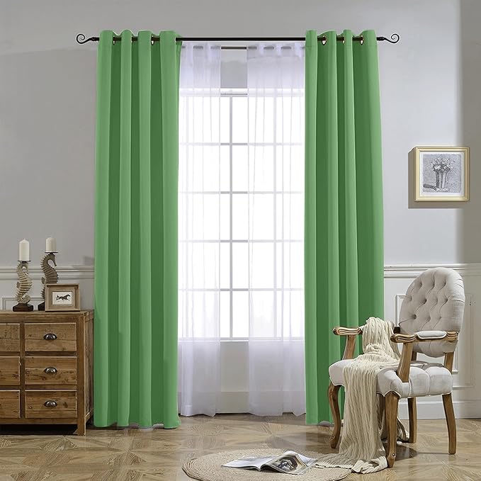 NICETOWN Forest Green Blackout Curtains 84 inches Long 2 Panels Set - Grommet Thermal Curtains Room Darkening Window Treatments Sound Proof for Bedroom/Living Room, W52 x L84