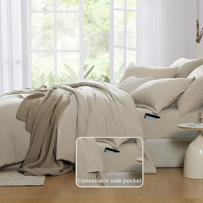California King Size Comforter Set- 7 Pieces Bed in a Bag King Bedding Sets | Prewashed All Season Comforter with Sheets, Pillow Shams & Pillowcases,Light Oatmeal