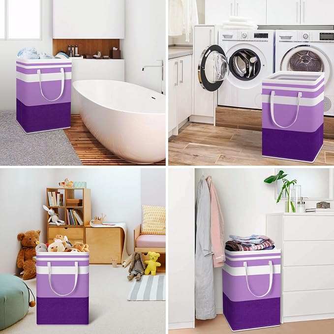 HomeHacks 2 Pack Laundry Baskets, Laundry Hampers Bags (Purple 75Lx2) | Waterproof, Freestanding, Collapsible Clothes Hamper with Reinforced Handles in Laundry Room, Dorm, Bathroom, Bedroom