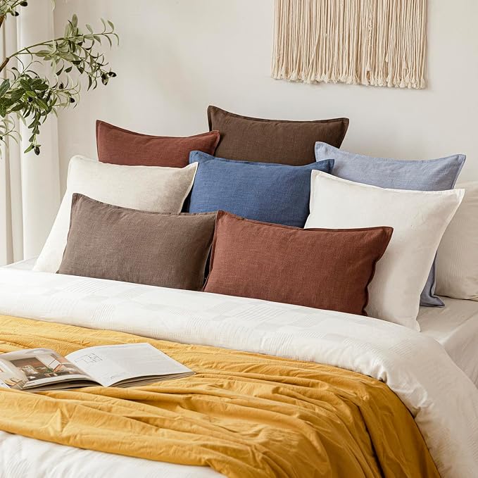 Foindtower Linen Solid Decorative Throw Pillow Covers 26x26 Inch Rust Red | Boho Farmhouse Morden Pillowcase,Pack of 2 Soft Accent Cushion Covers,Rustic Home Decor for Chair Couch Bedroom Living Room